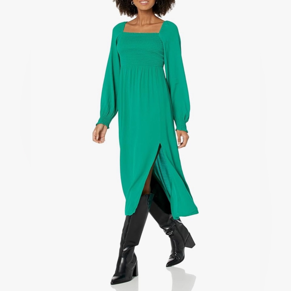 The Drop Karl Long Sleeve Smocked Midi Dress